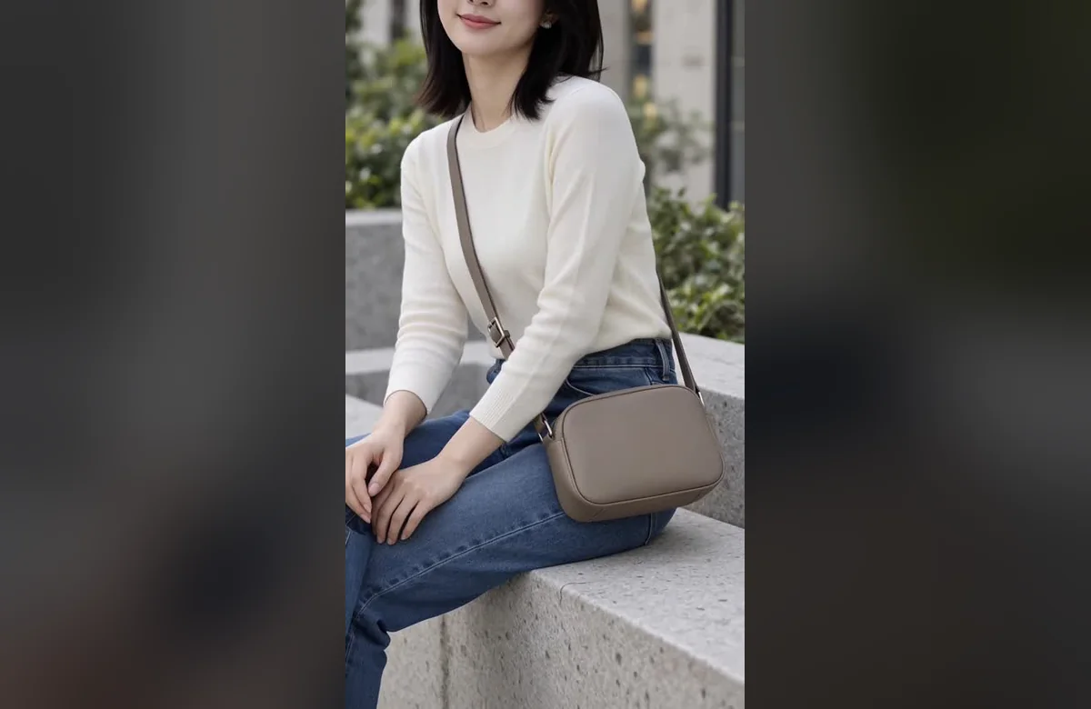 LUMI MINIの小型ショルダーバッグを持つ人物